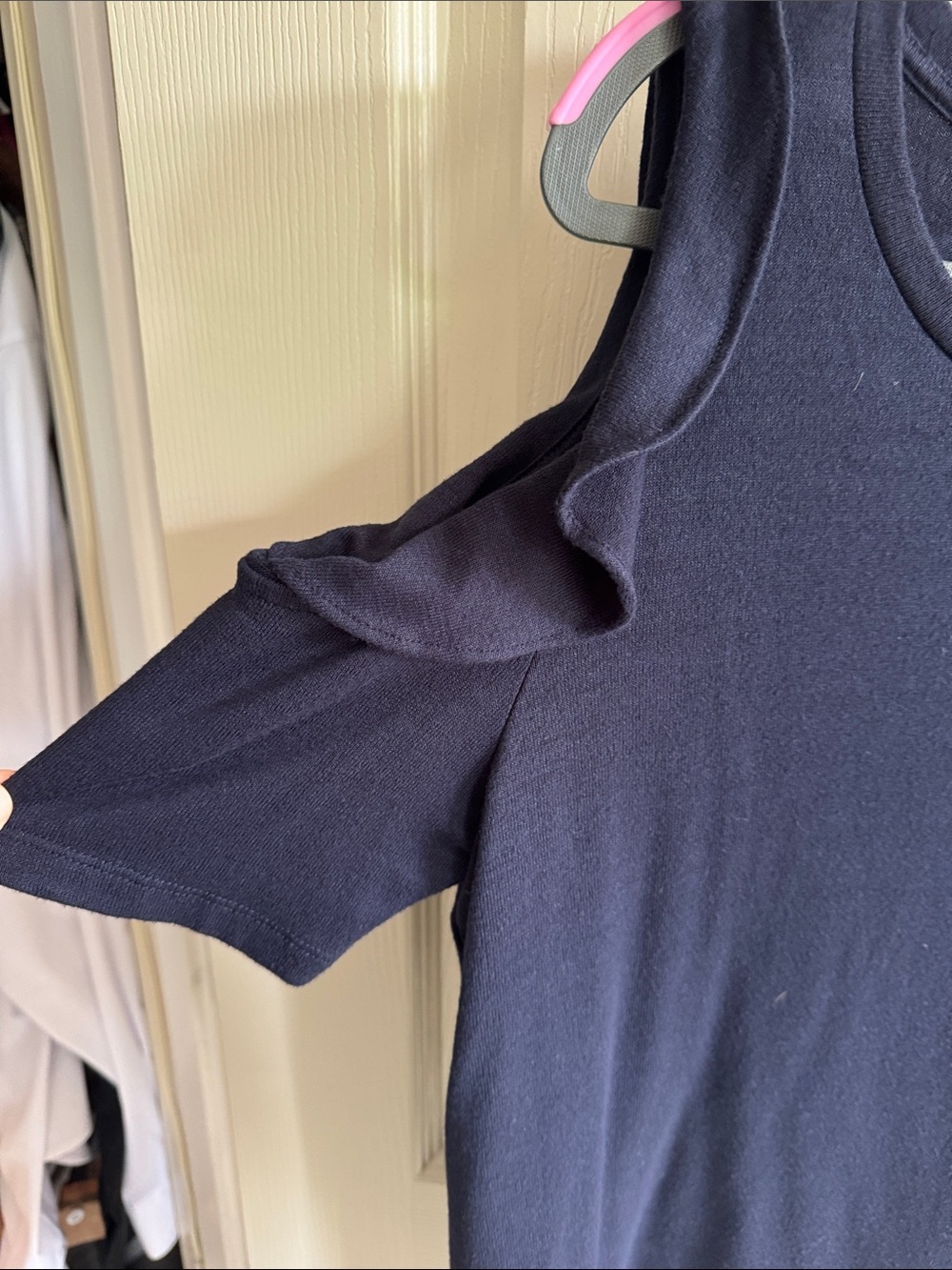 LOFT Navy Ruffle Cold-Shoulder Top - Picture 4 of 6